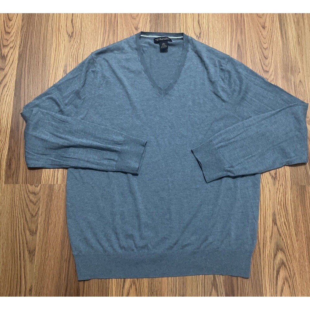 Banana Republic Mens Large Silk Cashmere Cotton V-Neck Sweater Blue